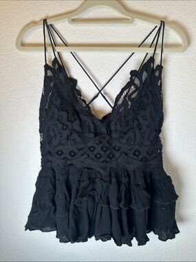 Free People Black Lace Peplum Ruffle Camisole